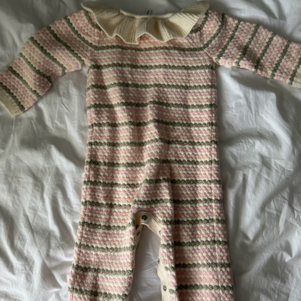 Janie and Jack Cream Knit Ruffle-Collar One-Piece - Picture 6 of 7